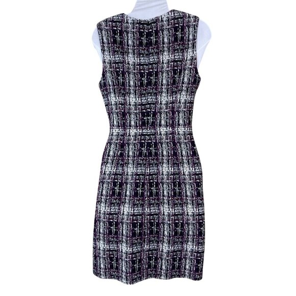DKNY Sleeveless Purple Black Plaid Tweed Sheath Dress Button Accents Size 2 - Picture 5 of 10
